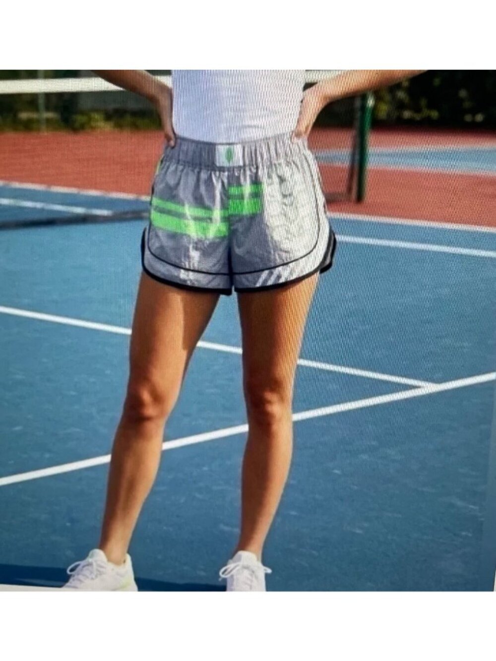FPMovement Gray & Neon Green Athletic Shorts Lightweight Elastic Waistband